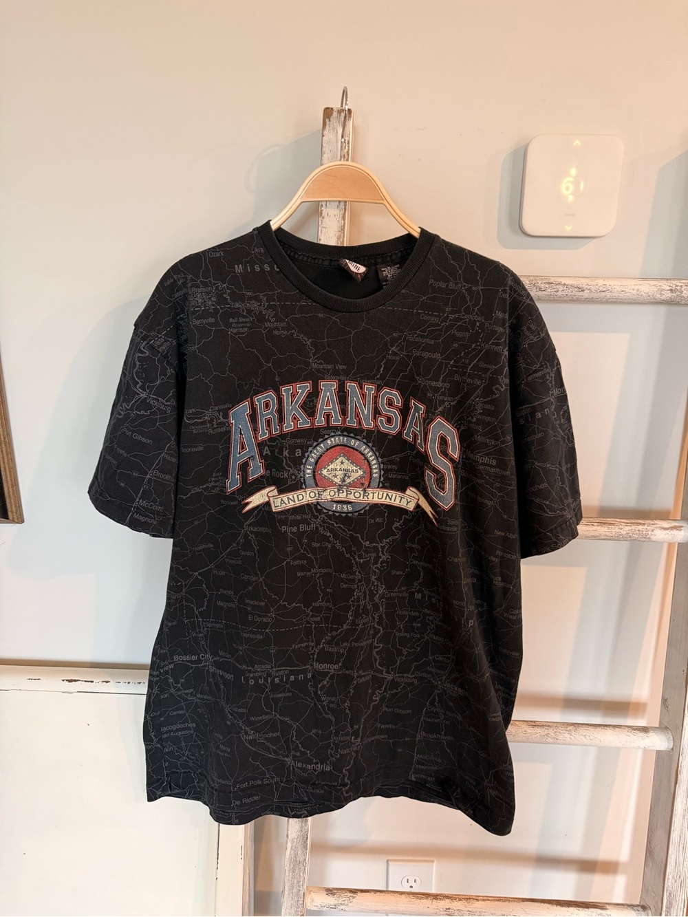 Arkansas Vintage Map T-Shirt Black White 90’s Y2K Mens XL Pre Owned EUC